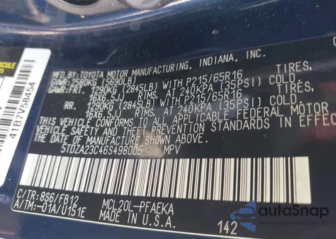 2006 Toyota Sienna Ce из США, поврежденный, VIN 5TDZA23C46S498005